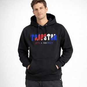 Trapstar Men's Black Graphic Logo Pullover Oversized Hoodie Streetwear Size S